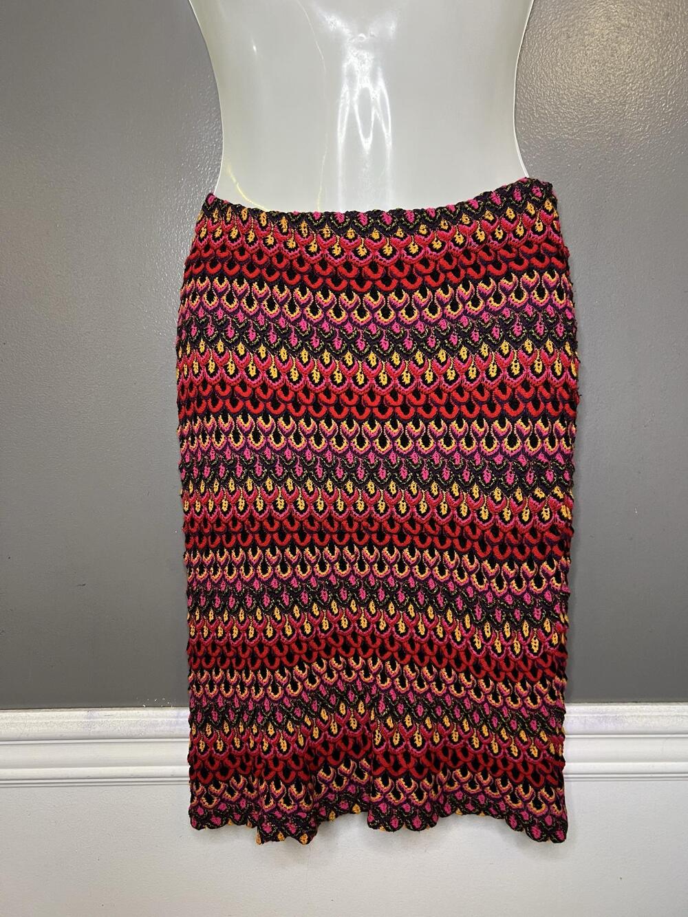 Vintage Rave City Skirt Womens Medium Multicolor Crochet Knit Pencil Lined Party
